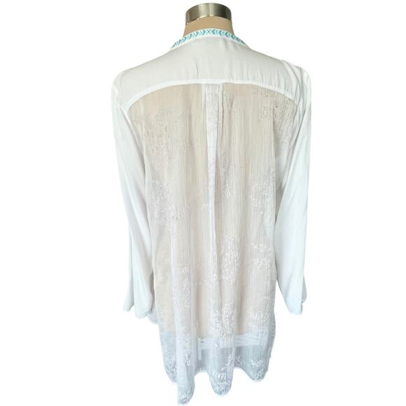 Andree by Unit White Floral Embroidery Tunic Top Sz XL Boho Cottagecore Romantic - Picture 3 of 12